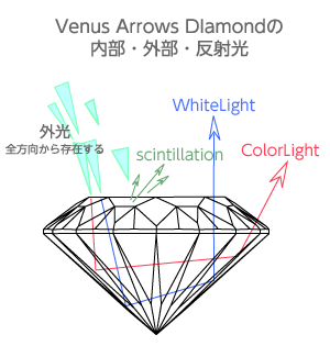 ビーナスアローダイヤモンドの内部・外部・反射光